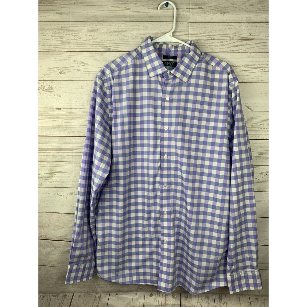 MADE Cam Newton Modern Fit Non Iron Gingham Check Button Down Shirt‎ Men's Large